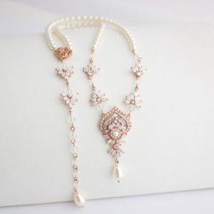 Rose Gold and Pearl Bridal Necklace